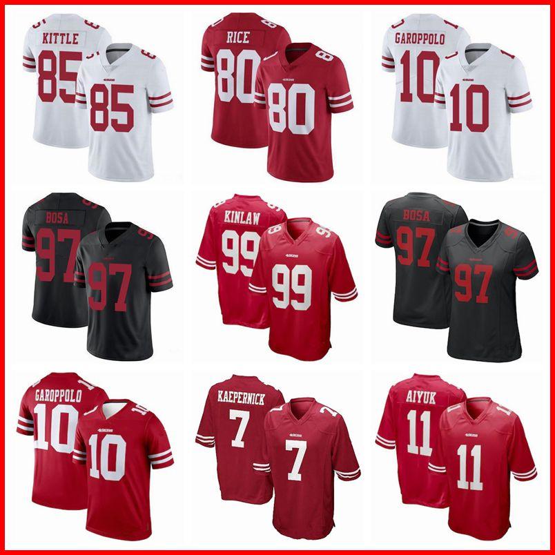 

2021 high quality Football jersey 7 Colin Kaepernick 10 Garoppolo Nick 16 Montana 80 Jerry Rice 85 Kittle Jimmy 97 Bosa, Black;red