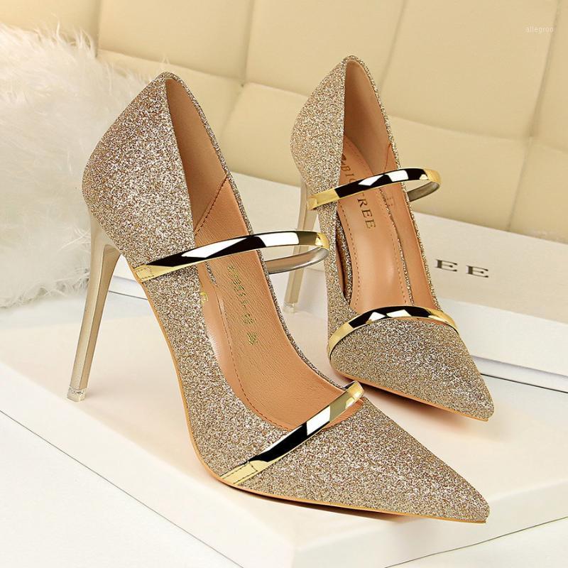 

Sandals 2021 high-heeled shoes with light pointed toe and sequins to make them look slim and tall1, Black