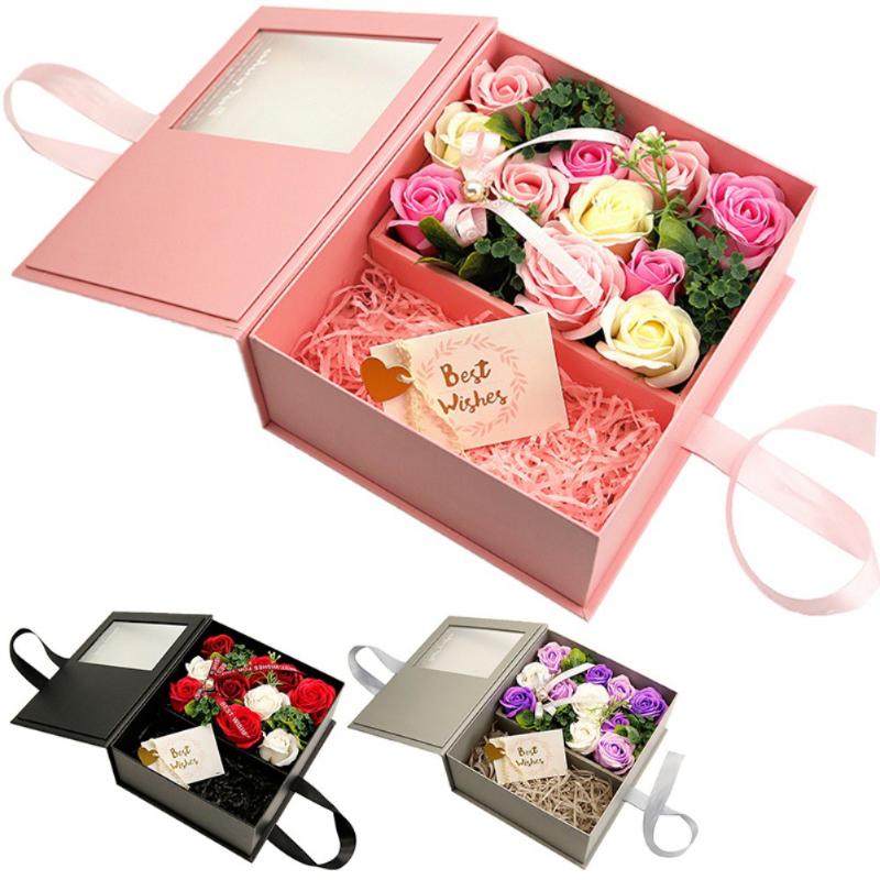 

New Valentine's Day Rose Bath Body Flower Floral Soap rose Scented Box Flower Wedding Valentine'S Day Gift Holding flowers, Black