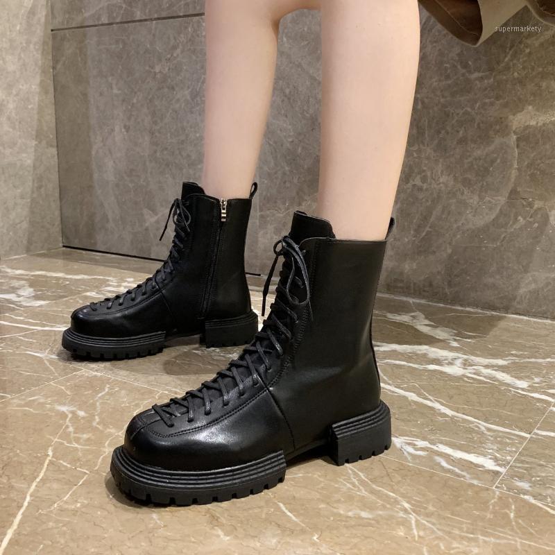 

Winter Motorcycle Women Ankle Snow Boot Soft Leather Wedges Rubber Platform Lace Up Sexy Punk Ladies Shoes Botas Mujer1, Black