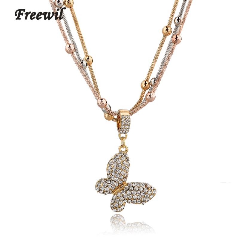 

Fashion Women Pendant Necklace New Arrival Silver Plated Long Chain Neckace Rhinestone Butterfly Accessories SNE140450