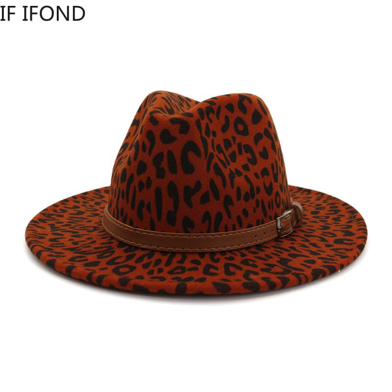 

Winter Fashion Trend Ladies Wool Leopard Print Fedora Hat Casual Wide Brim Panama Formal Jazz Hat