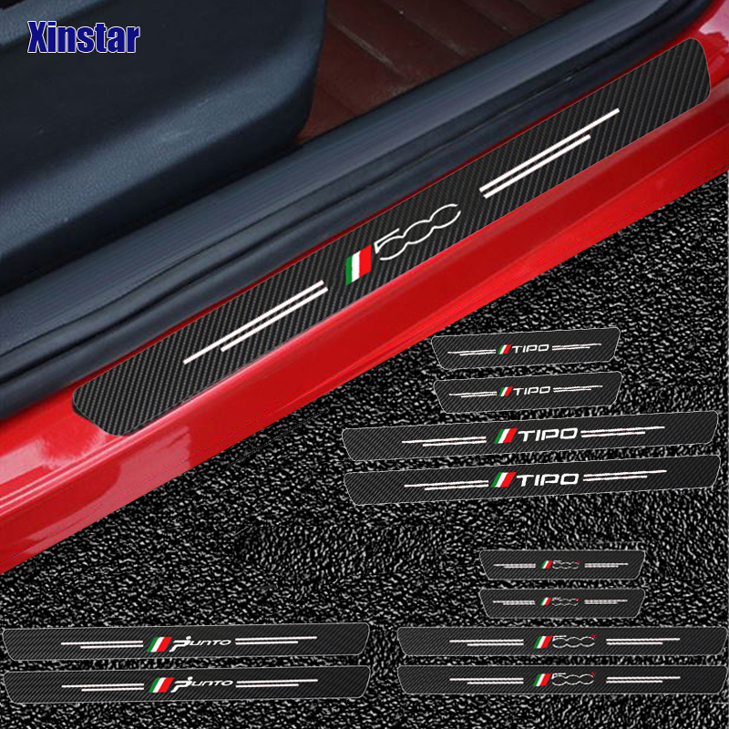 

4pcs Carbon Fiber Car Door Sills Guards Sticker For Fiat Panda 500 500x 500l TIPO PUNTO, 500 2pcs