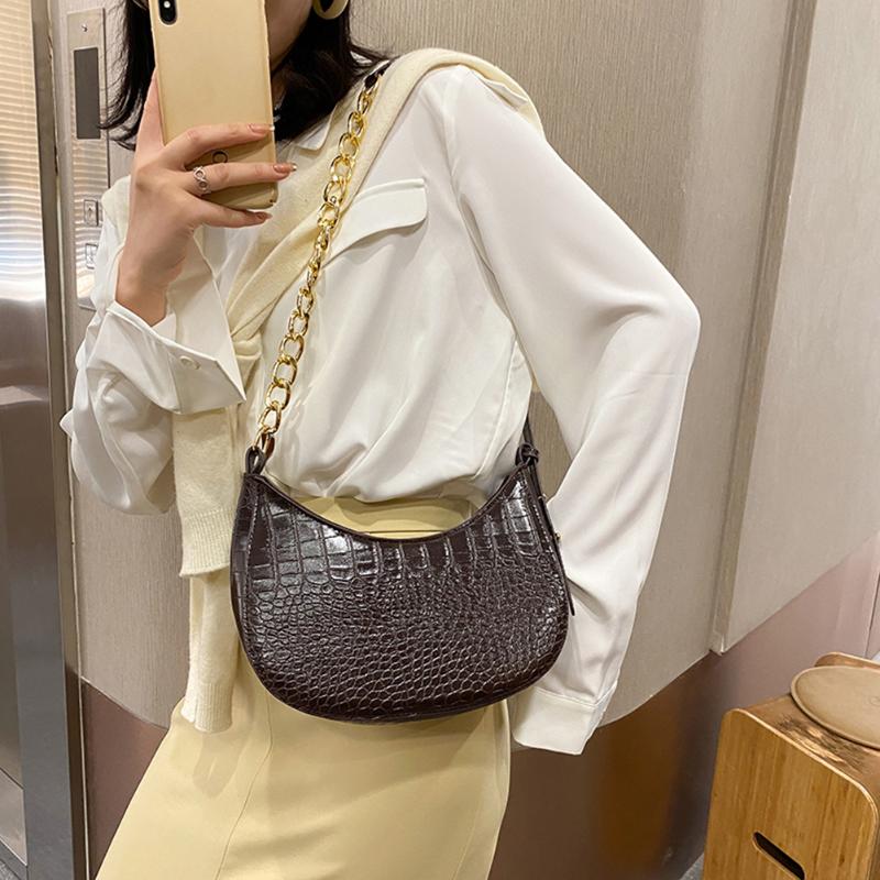 

Fashion Solid PU Underarm Bag Alligator Pattern Shoulder Pouch Lady Daily Hobos Popular Simple Female Daily Bag, Black