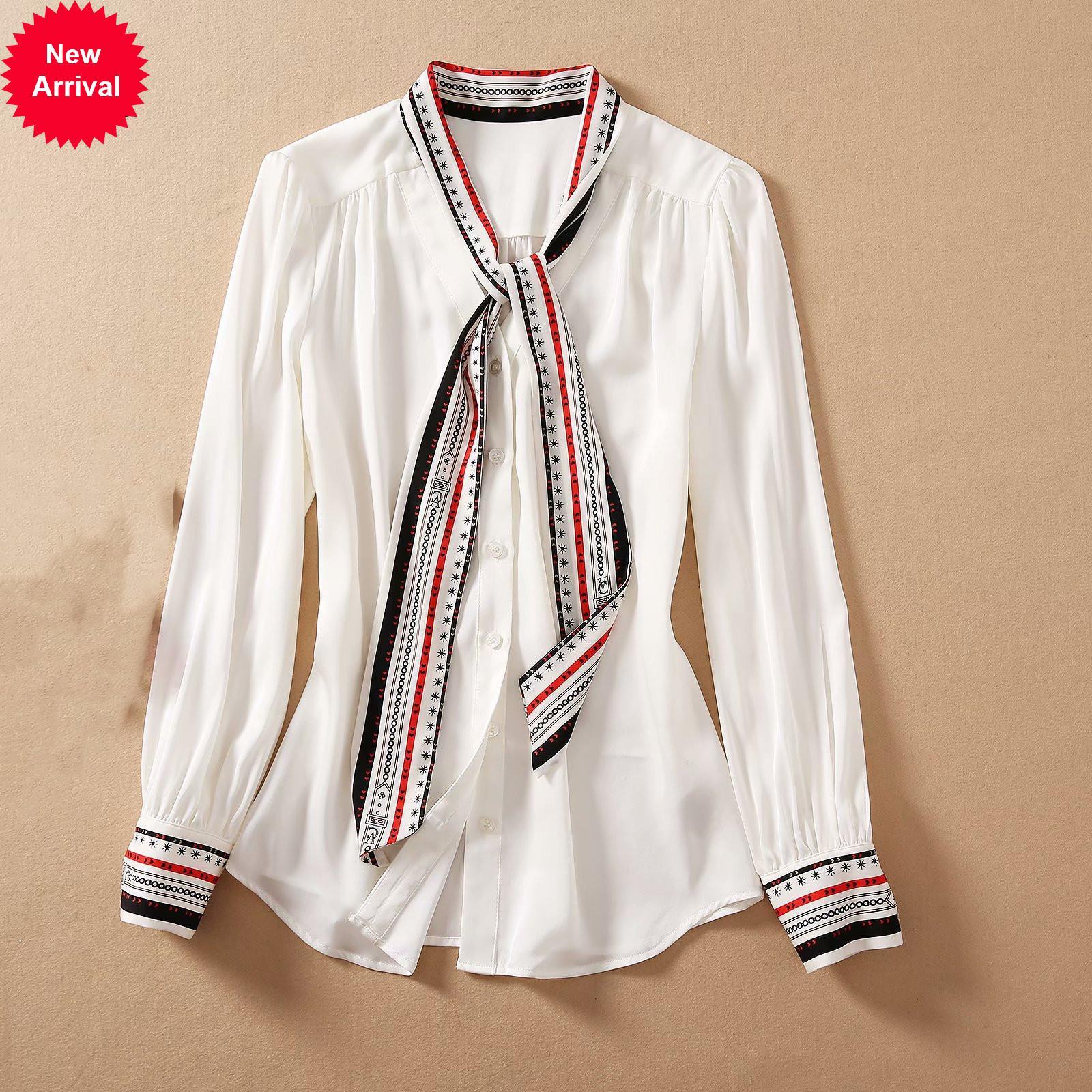 

2021 New Spring Fall New Trend Women's Shirt Fashions Low Printing Lace Blouses Long Versatile Sleeve Silk Tops 1lum, Beige