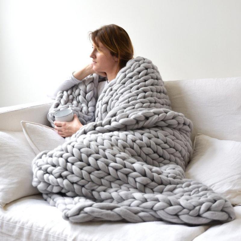 

Wool Knitted Blanket Winter Thick Yarn Bulky Knitting Blankets Handmade Large Big Sofa Bed Blanket