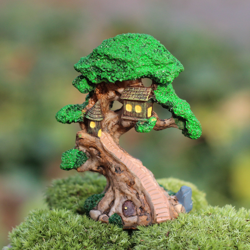 

Elf Tree House Miniature Fairy Garden Home Houses Decoration Mini Craft Micro Landscaping Decor DIY Accessories Y0107