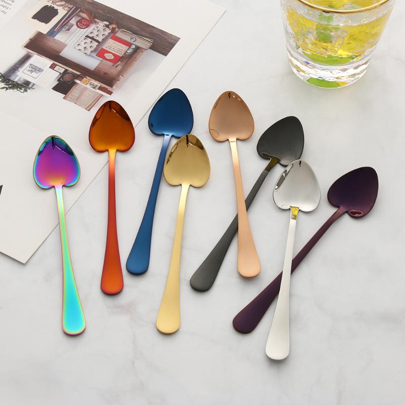 

1PC New Rainbow Heart Shape Small Dessert Coffee Spoons Sugar Honey Ice Cream Tools Stainless Steel Dinnerware Milk Scoops