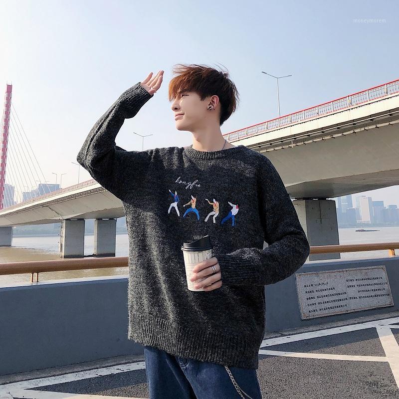 

Men's Round Neck Sweater Autumn 2020 New Youth Thickening Knit Korean Cartoon Long Sleeve Loose Men Sweater Sueter De Homb1, 01