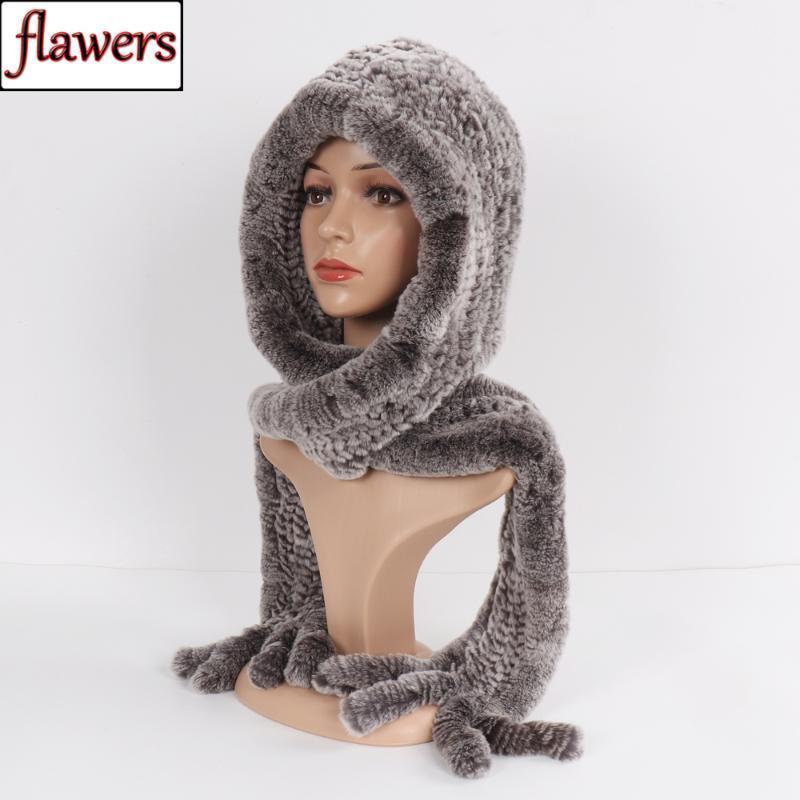 

Scarves Women Warm 100% Genuine Rex Fur Hat Scarf Lady Knitted Natural Real Cap Winter Hats1