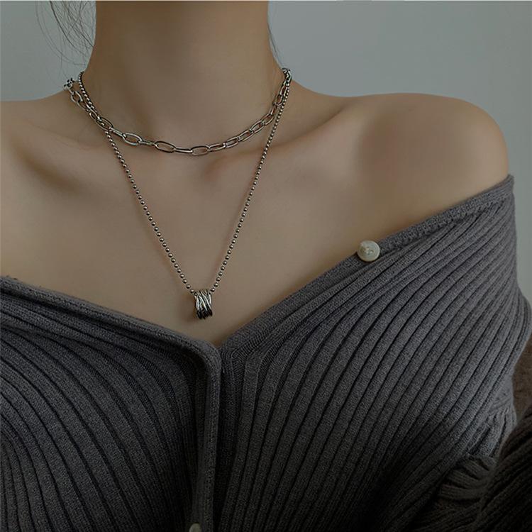 

Chokers Hip Hop Personality Titanium Metal Circle Double Necklaces Ins Cold Wind Chain Neck Ornaments Tide