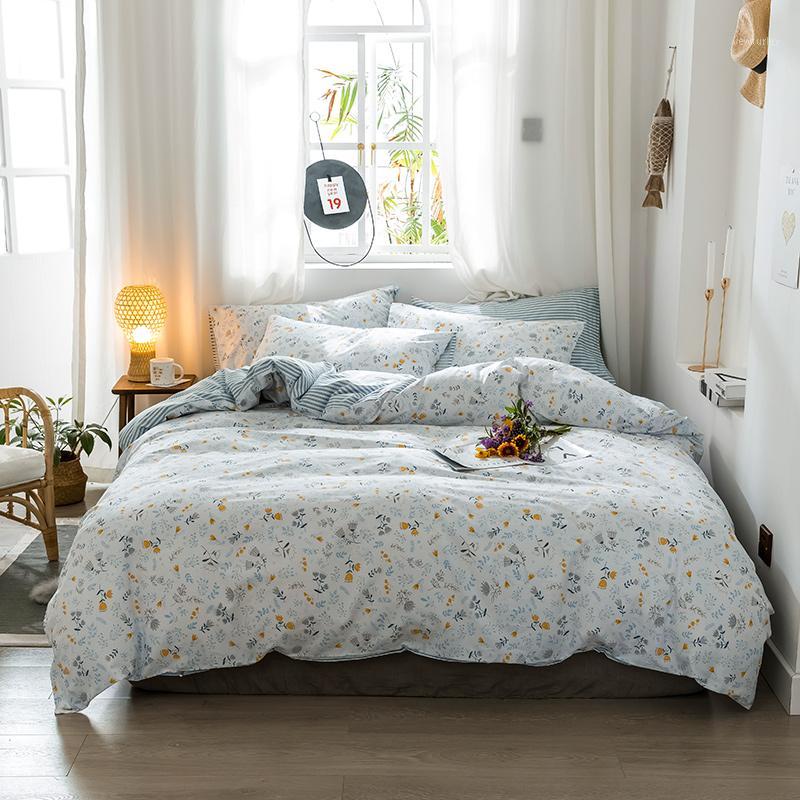 

100%Cotton Soft Bed sheet Duvet Cover Set Reversible Comforter case Pillowshams Single Double Bedding Set  Queen King size1, Color 1