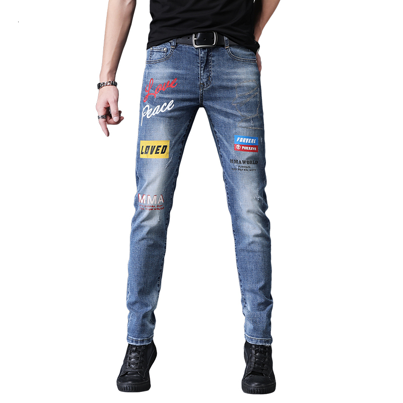 

2021 New Denim Pants of Copying for Men Elastic Thin Hip Men's Clothes Streetwear Blue Spring 75LZ