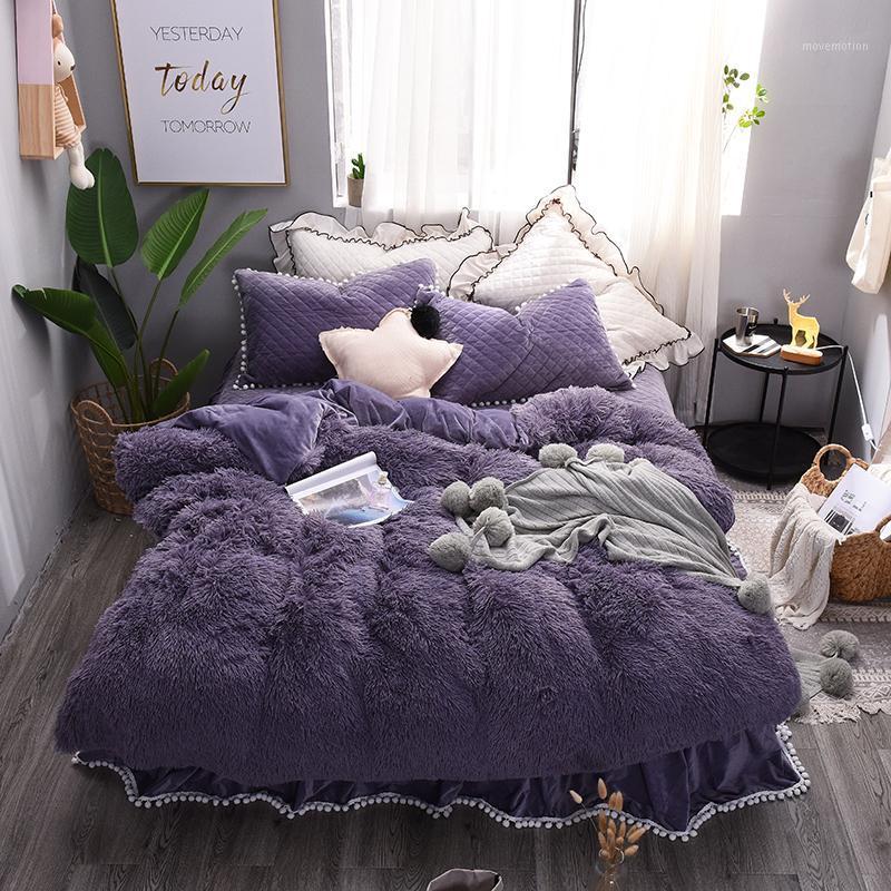 

43 Purple White Princess Bedding Sets  Queen King size Luxury Bed set Bed Skirt Duvet Cover Bedspread Linen Pillowcase1, Purple bedding set