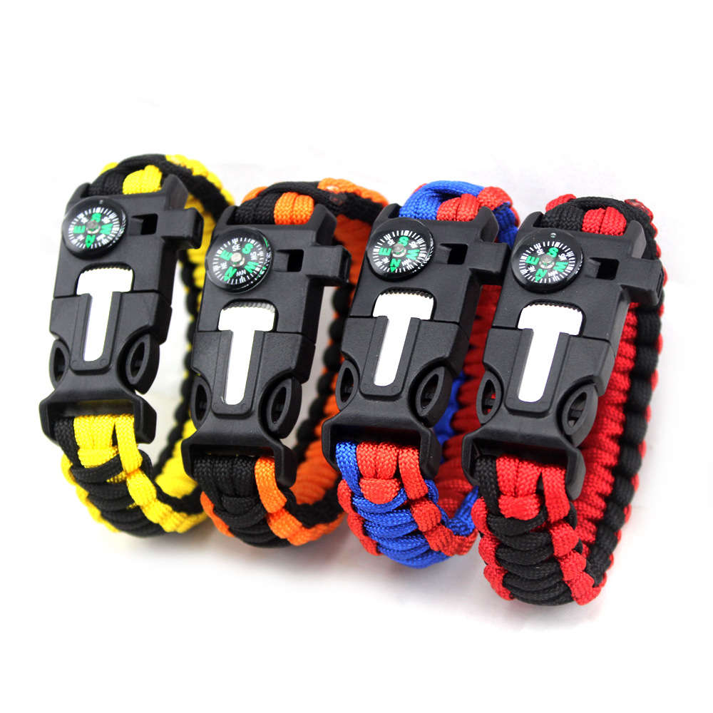 

Camping umbrella rope outdoor multifunctional compass flint hand woven survival bracelet