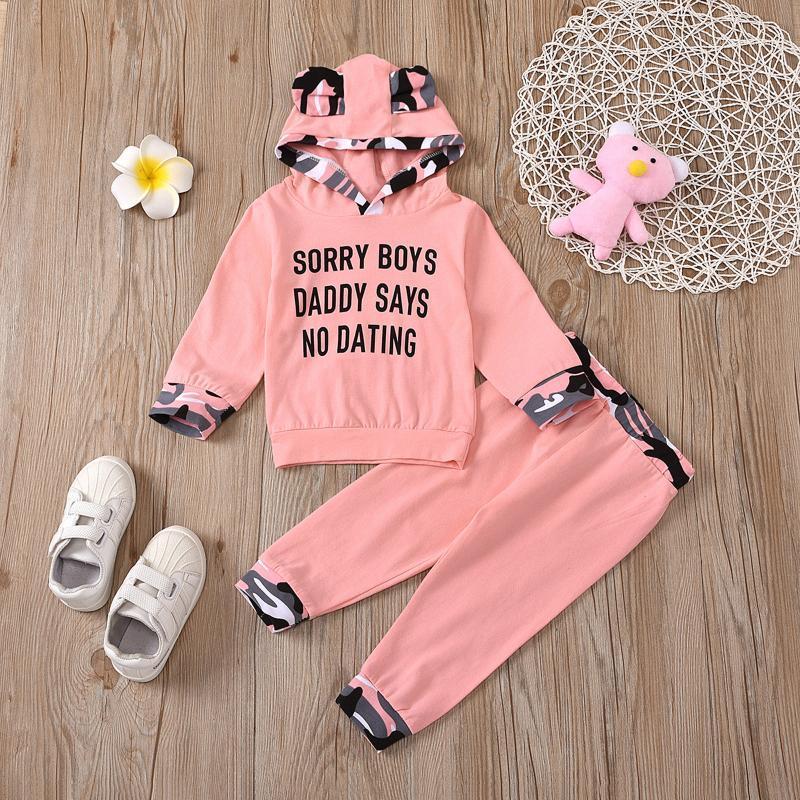 

Autumn Kids Casual Clothes Newborn Infant Baby Girls Letter Leopard Print Hooded Sweatshirt+Pants Outfits Two Piece Set1, Pink