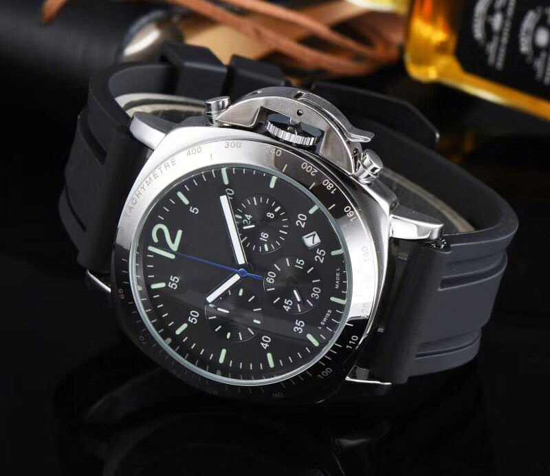 

Best-selling Men Brand Sports Watches Multiple Time Zone Chronograph Silver Bezel Silicone Strap Mens Military Watch montre homme