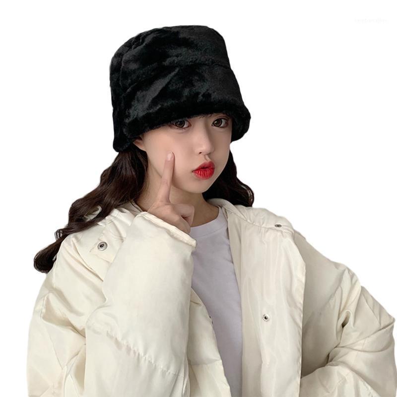 

Wide Brim Hats Women Winter Fuzzy Plush Warm Dome Bucket Hat Leopard Harajuku Fisherman Cap1, Black