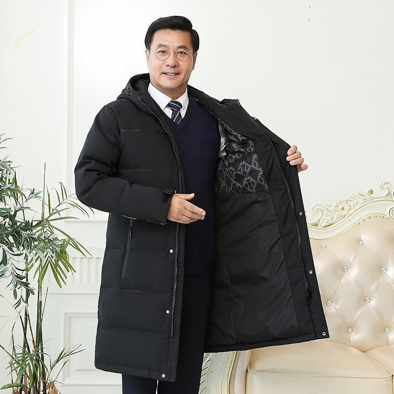 

Mimi Middle-aged and old down 2020 men long upset dad winter coats to keep warm hooded men's wear loose coat1, Black