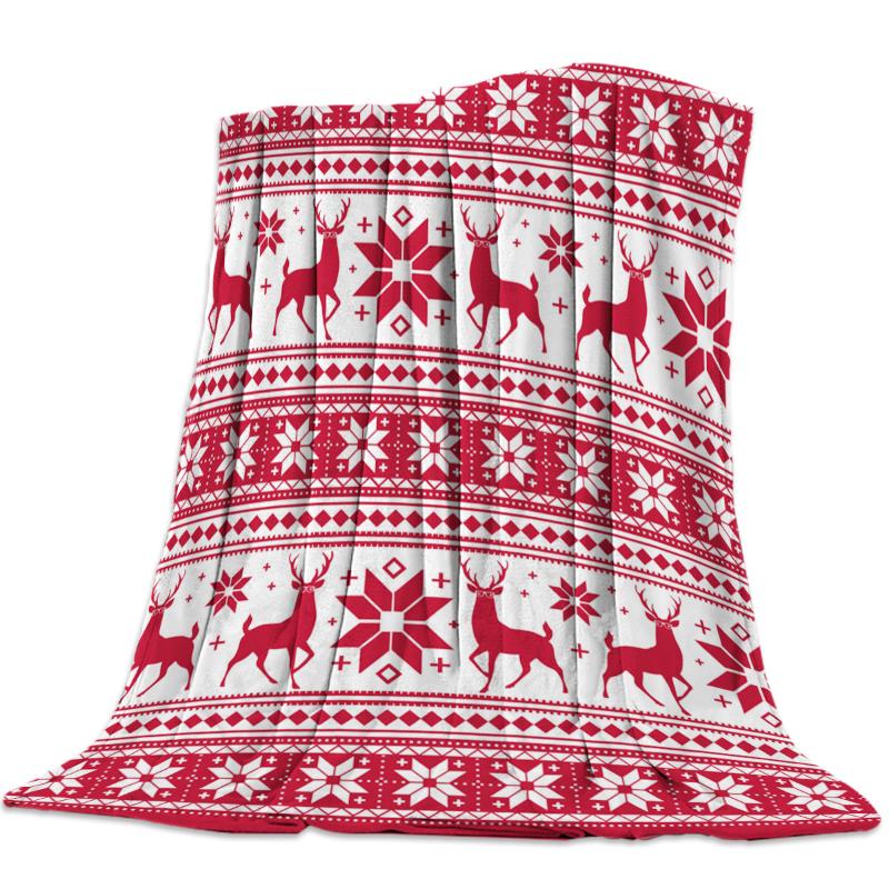 

Christmas Reindeer Snowflake Texture Throw Blanket Warm Microfiber Blanket Bedroom Sofa Supplies Blankets for Beds