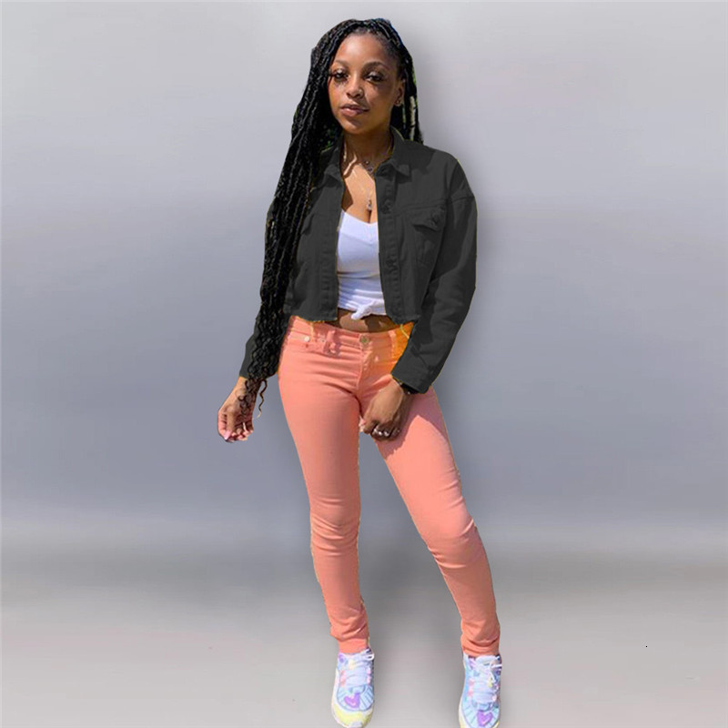 

2021 New Jeans Women's Coats Autumn Sweet Color Short Denim Jacket Chaquette Mujer Female Shirt K442 6CJH, Yellow