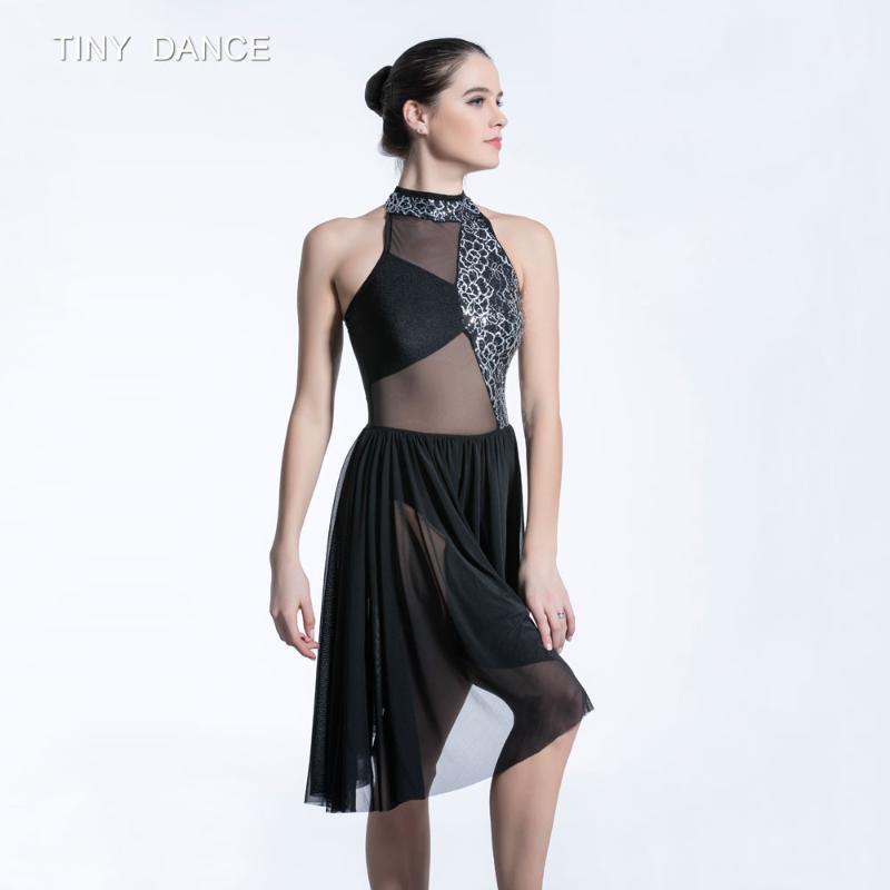 

Top Quality Black Sequin Lace and Mesh Ballet, Lyrical Dress for Girls and Women Contemporary Dance Costumes 196111, As pic