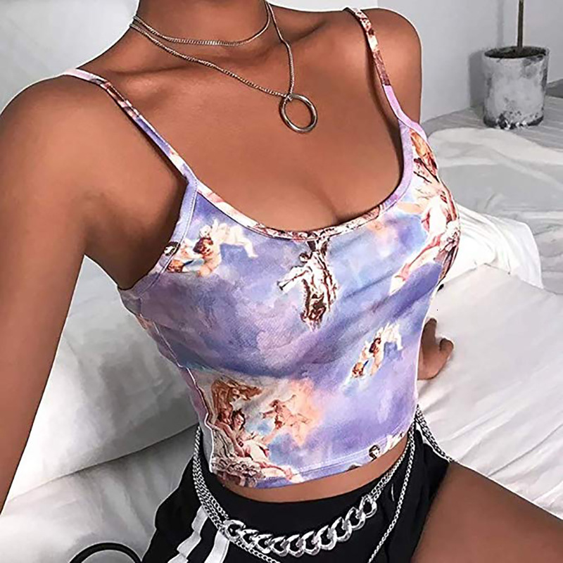 

2021 New Singiny sexy summer women no back topos y2k square neck short nightgown sling impression vest fashion 0Y0A, Purple