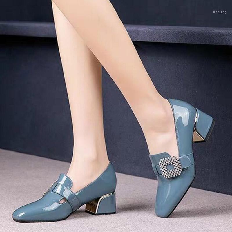 

Large Size 36-42 Women's Med Heels Dress Shoes Office Lady Shoes Chunky Heeled Pumps Crystal Ladies Spring Autumn 7794C1, Black