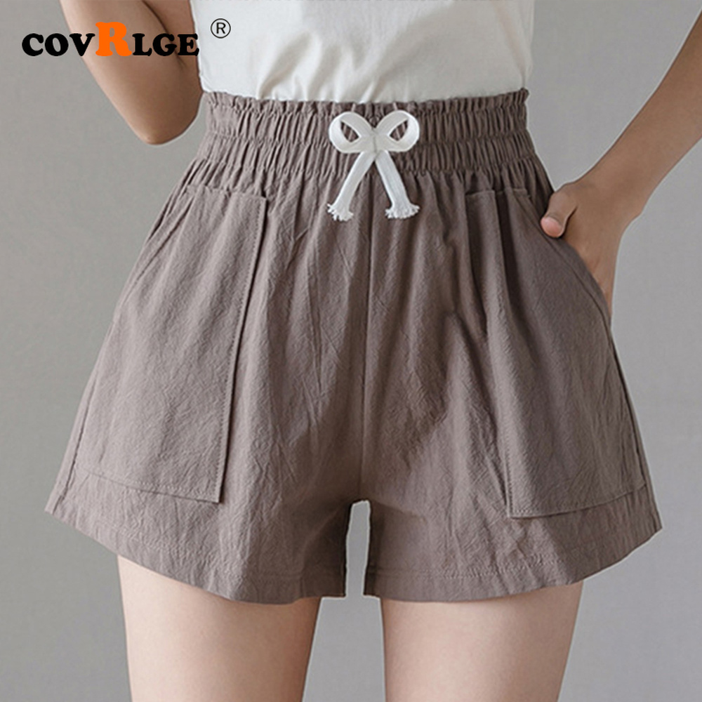 

Lace Up Shorts With three-quarter Pockets Plus Size Summer Women Casual Loose Bandage Short Vintage Loose Wide Leg Shorts, Coffee