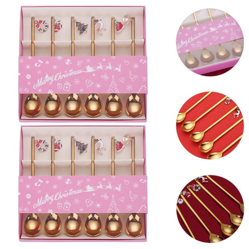 

12pcs Christmas Pendant Spoon Stainless Steel Spoon Stirring Dessert
