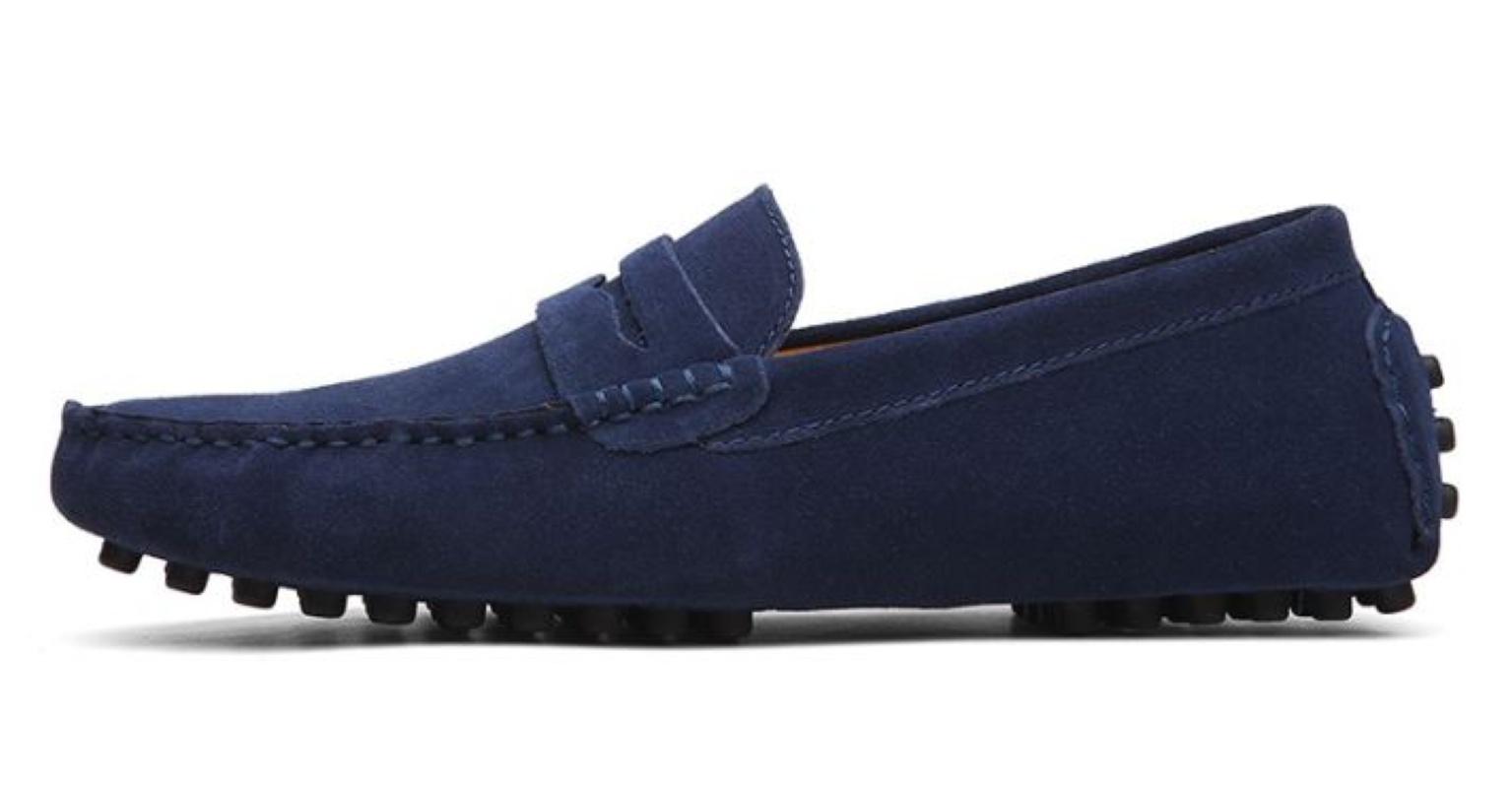 

Mens genuine leather shoes suede loafer big size official shoes mens travel walk shoe casual comfort breath shoes for Men zy801, Sky blue