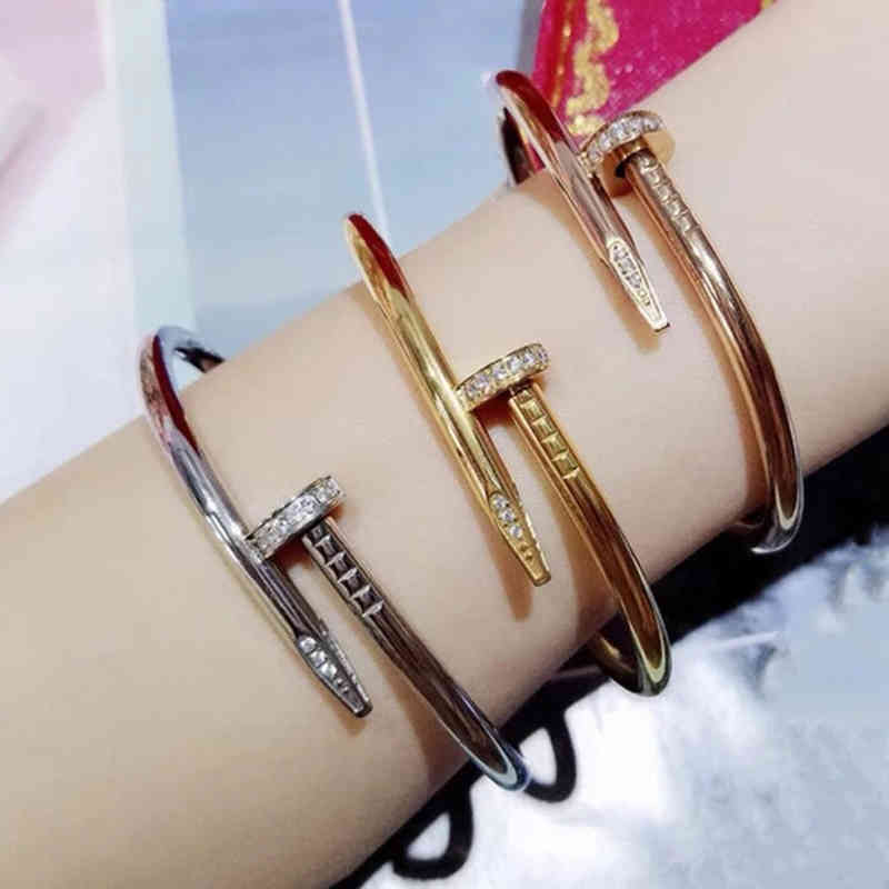 

316l Titanium Steel Nail Bracelet Inlay Diamond Screw Cuff Women Men Lover Couple Bangle Jewelry