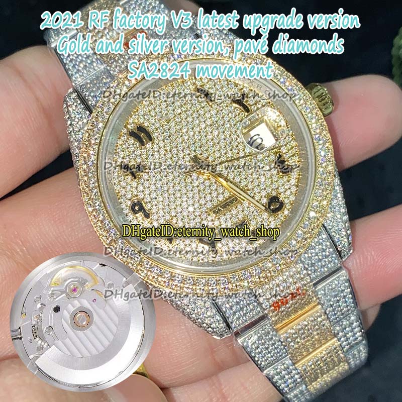 

eternity V3 Upgrade version 126331 126334 116333 arab Diamonds Dial ETA A2824 Automatic Mens Watch Two Tone 904L Steel Iced Out Full Diamond, Box