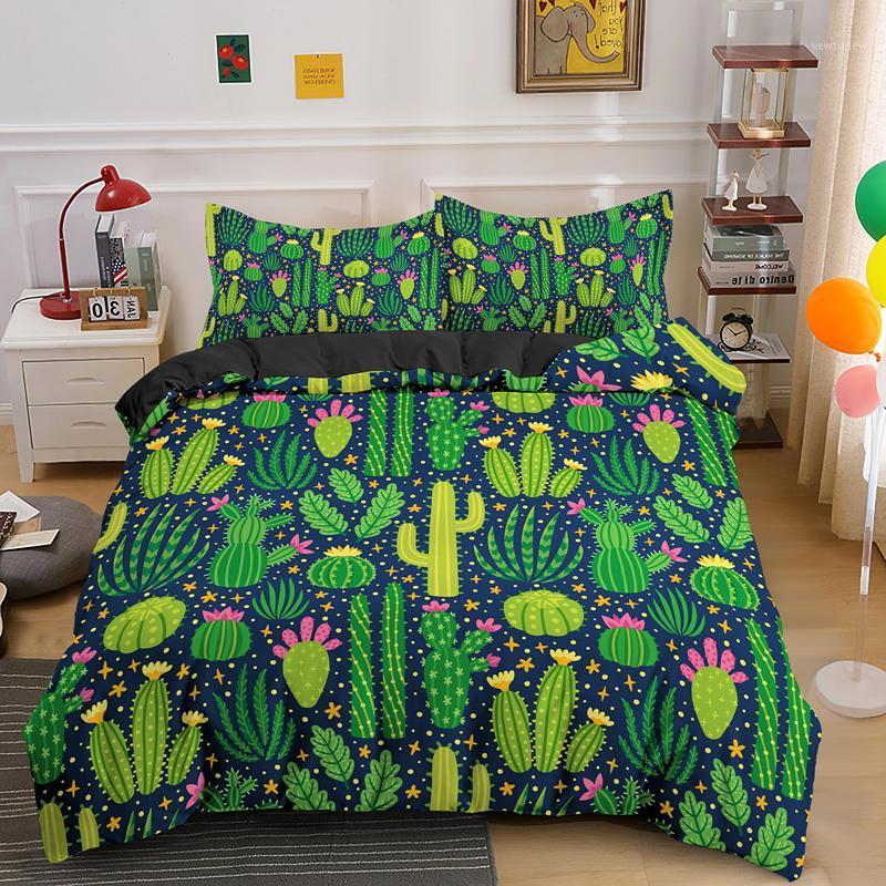 

Drop Shipping Color Cactus Comforter Duvet Cover With Pillowcase 2/3PCS Plants Bedding Sets Bedclothes AU/UK/US/EU Size1, Bss1618
