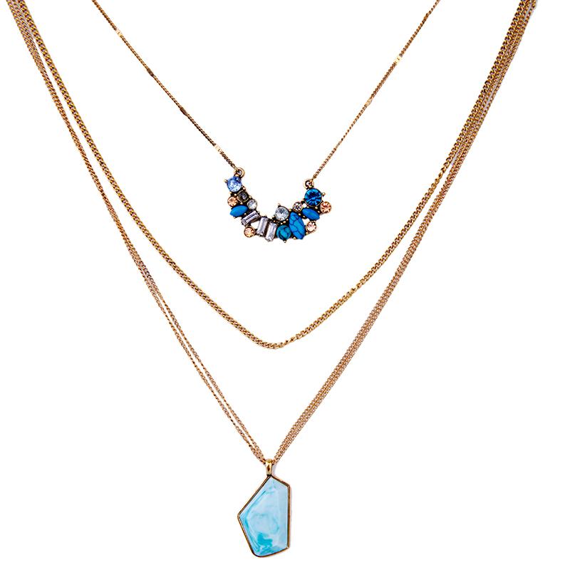 

Jewelry Factory 2020 Elegant Color Synthetic Stone Multilayer Chain Necklace Women Fashion Statement Nekclace Wholesale