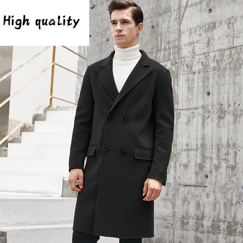 

Wool Double-faced Coat Men Korean Overcoat Spring Autumn Long Jacket Mens Coat and Jacket Abrigo Hombre, Singlebreasted black