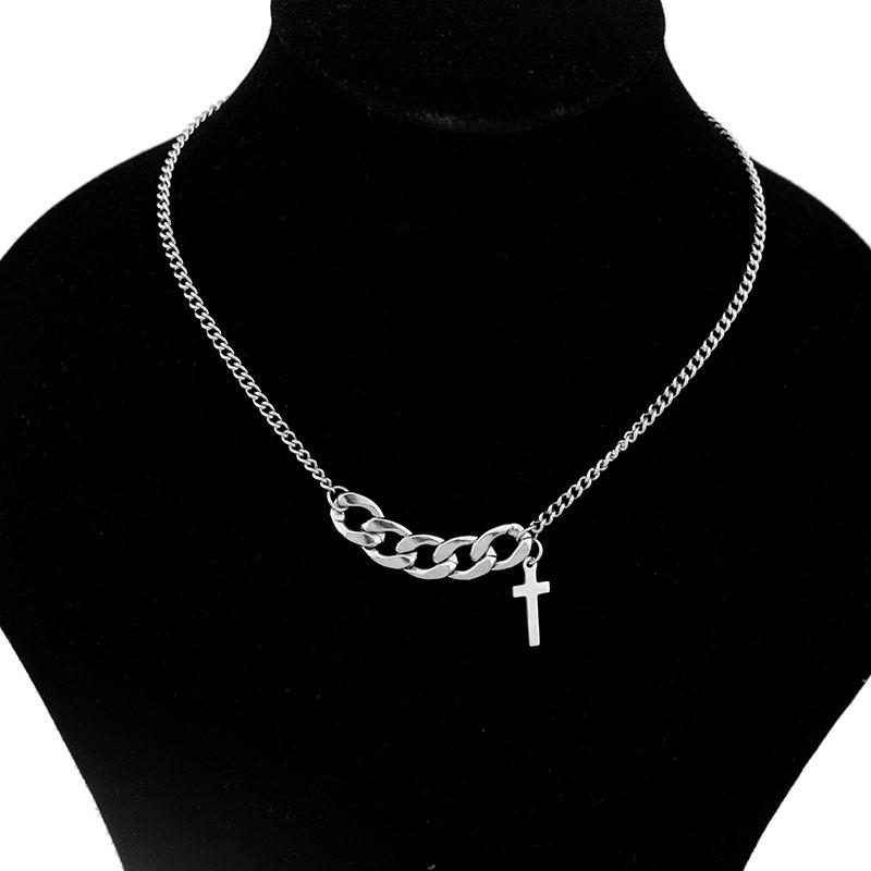 

Casual Hip Hop Necklace Stainless Steel Cross Pendant Men&Women Cuban Chain Exquisite Couple Gift Jewelry
