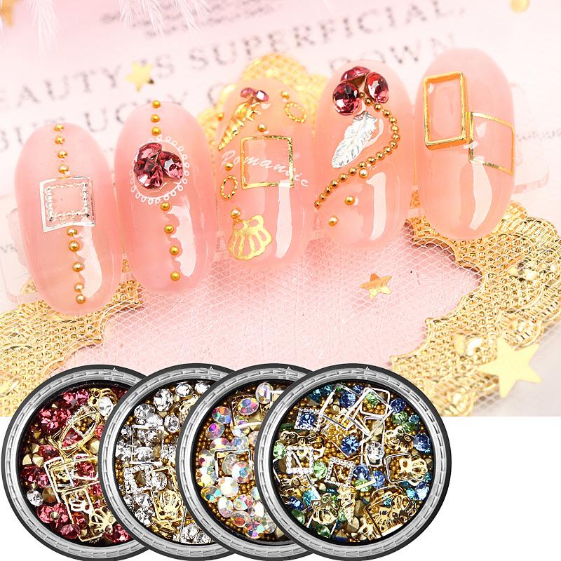 

1 Box Mix 3D DIY Hollow Metal Colorful Rhinestone Beads Nail Art Decor Manicure Accessories DIY Nail Studs