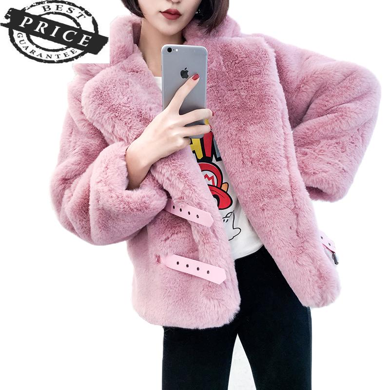 

Loose Autumn New Fashion Women Female Long Sleeve High quality Adjustable Waist V-Neck Overcoat Faux fur Loose coat C 774, Green
