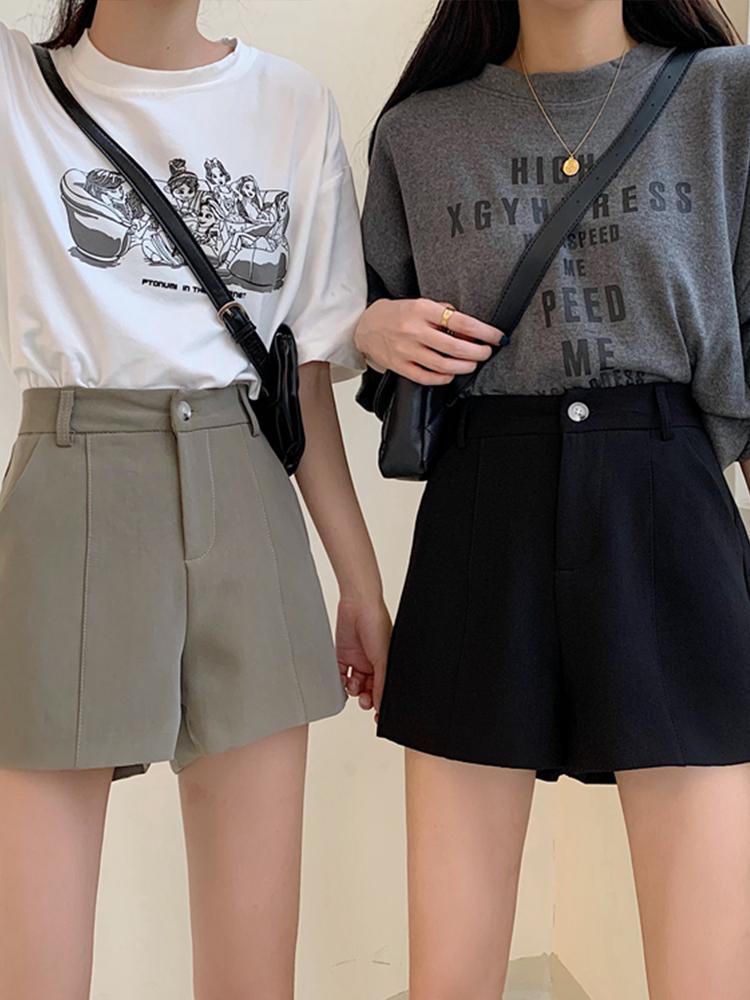 

Summer Women' Casual Shorts Loose Wide leg Short High Waist Pockets Solid Office Lady Shorts FoR Female, Black