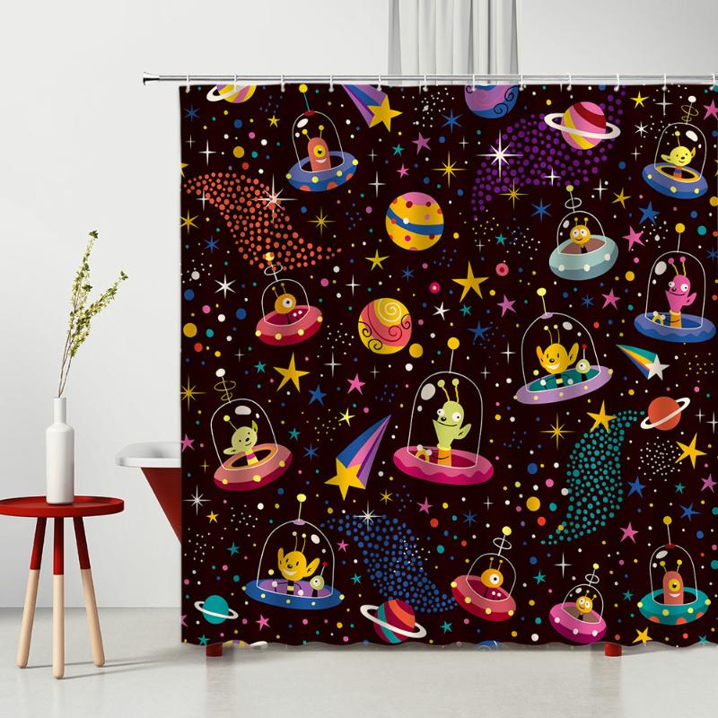 

Shower Curtains Space Cute Cartoon Solar System Planets Fun Celestial Body Diagram Children Bathroom Waterproof Curtain
