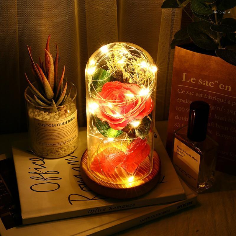 

Cute Romantic Silk Multicolor Simulation Red Rose In Glass Dome With Led Light Best For Mother's Day Valentines Day Gift z1217#41
