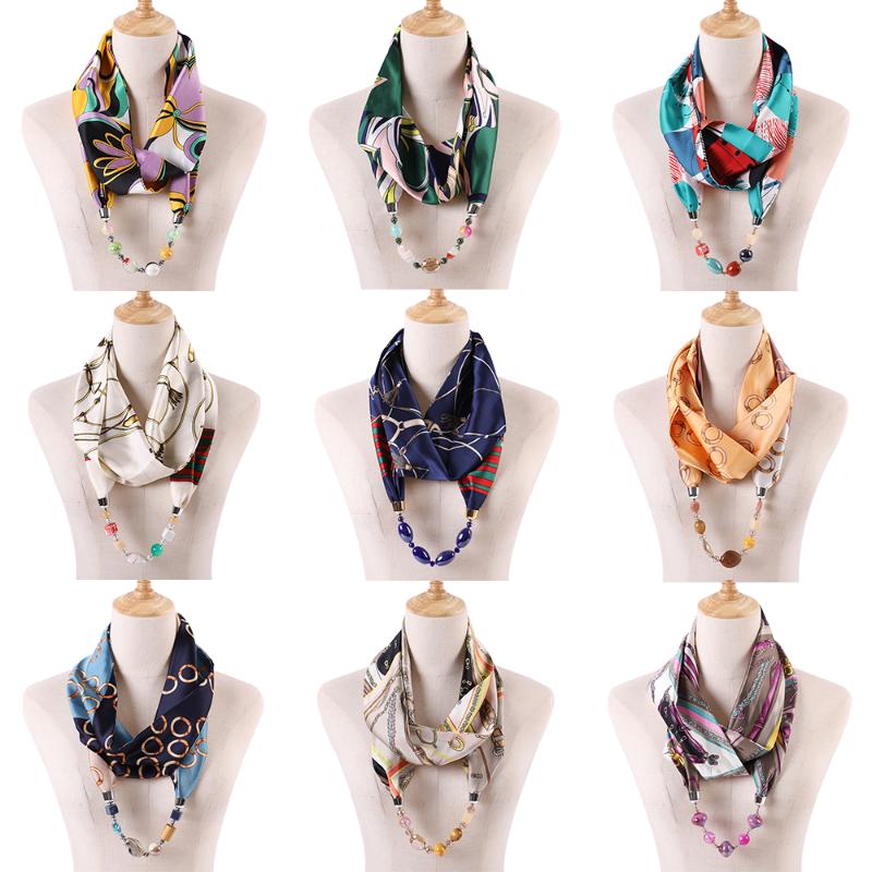 

Scarves RUNMEIFA Solid Color Jewelry Statement Necklace Pendant Scarf Women Bohemia Neckerchief Foulard Femme Accessories Hijab Stores