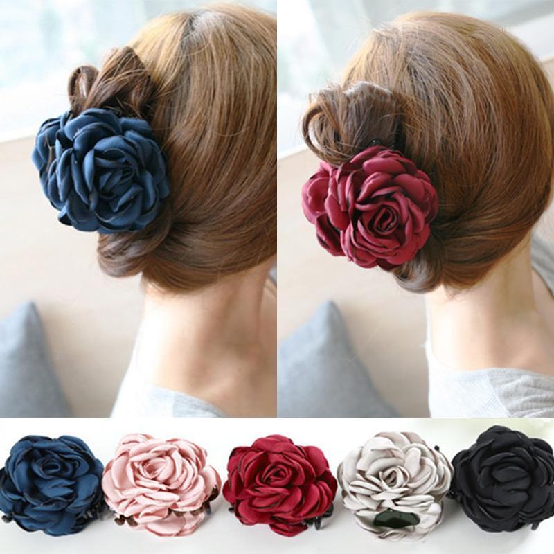 

Hair Clips & Barrettes Barrette Fashion Claw Rose Flower Jaw Clip Cloth Women Bow Updo Accessories Decoration Double Sided, Golden;silver