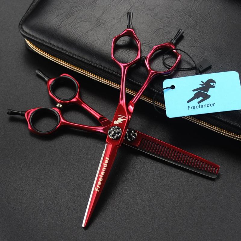 

6Inch High Quality Salon Professional Hairdressing Hairdressing Scissors Red Personality Flat Cut Teeth Shear Thinning japan440c