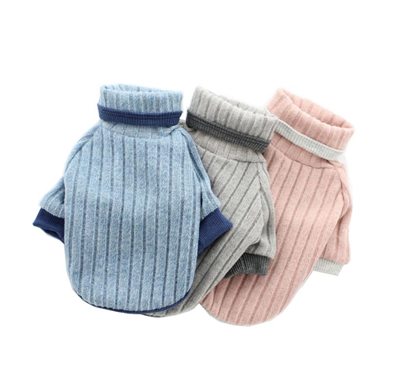 

Autumn Dog Shirts Teddy Bichon Pet Sweater High Neck Clothes for Dogs Stripe  S M L XL, Gray