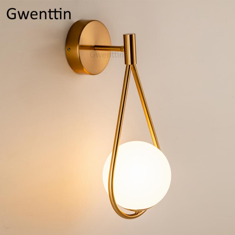 

Nordic Gold Wall Lamp Glass Wall Sconce Light Fixtures Modern Led Mirror Lights Bathroom Bedroom Bedside Luminaire Home Decor