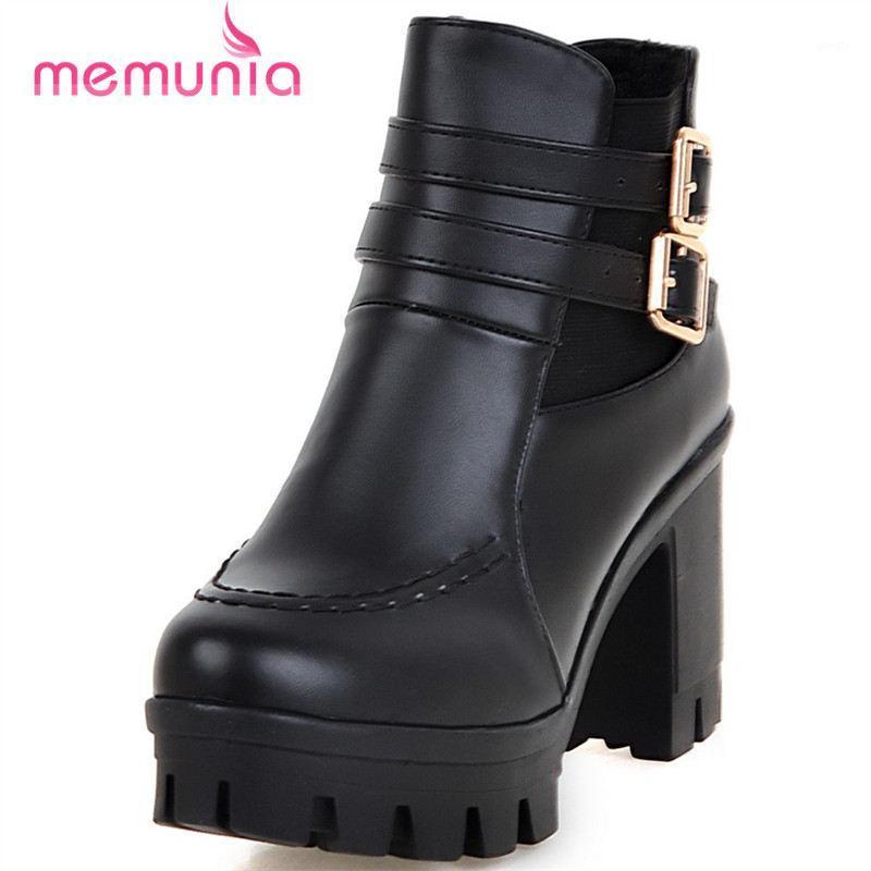 

MEMUNIA new arrive 2020 simple metal decoration boots autumn winter short plush boots round toe ankle for women size 33-431, Black