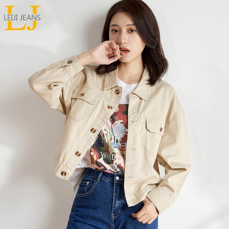 

LEIJIJEANS 2020 new large size women' denim ivory spring and autumn classic fashion short paragraph ladies denim jackets 91361, Ivory 9136