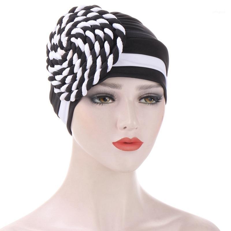

Muslim-drilled Big Plait Colorblock Headscarf Cap Space Cotton Hood Turban Hat Soft Beanie1, Blue;gray